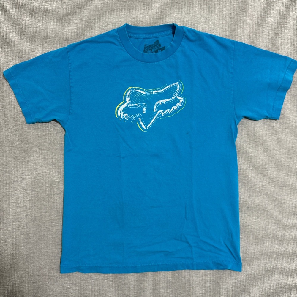 Fox Racing Graphic T-Shirt Blue Short Sleeve Crew Neck Motocross Tee Mens Size M